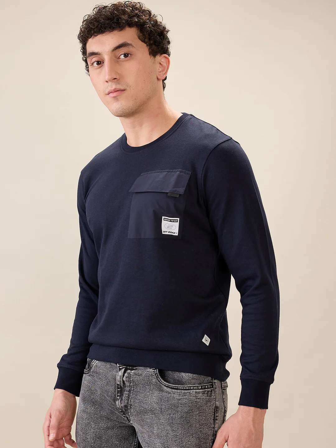 Parx Men Blue Solid Regular Fit Cotton Blend Sweatshirt - Image 3