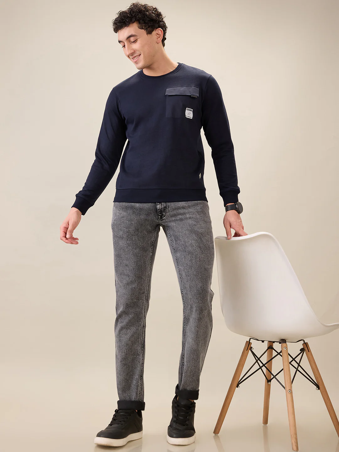 Parx Men Blue Solid Regular Fit Cotton Blend Sweatshirt - Image 7