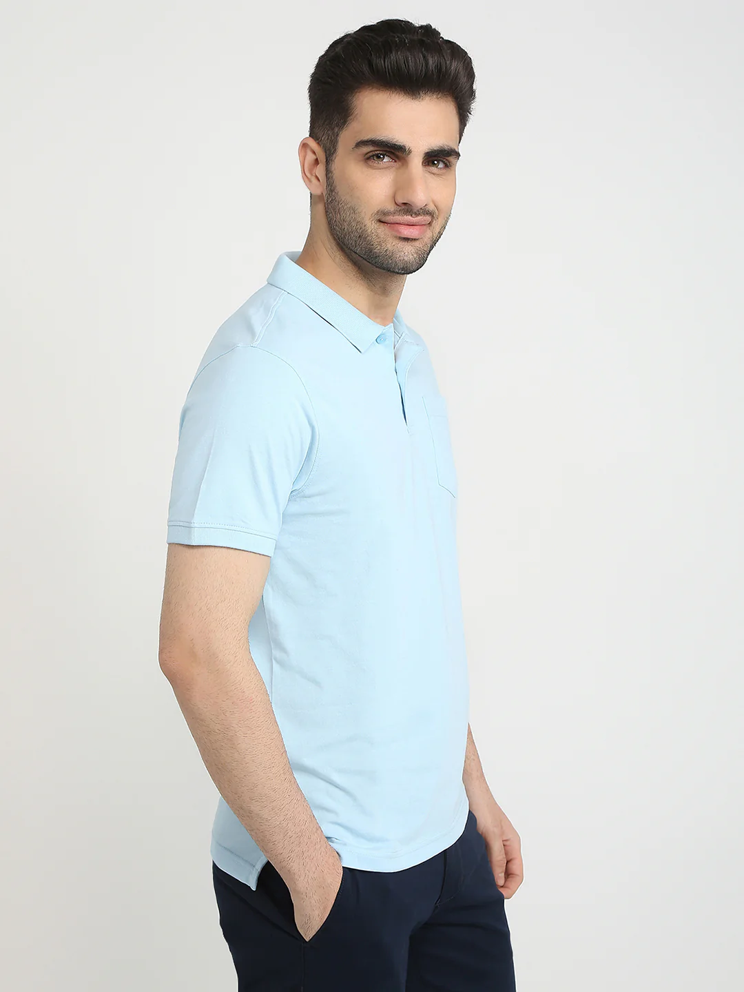 Parx Men Blue Solid Regular Fit Cotton Blend T-Shirt - Image 3