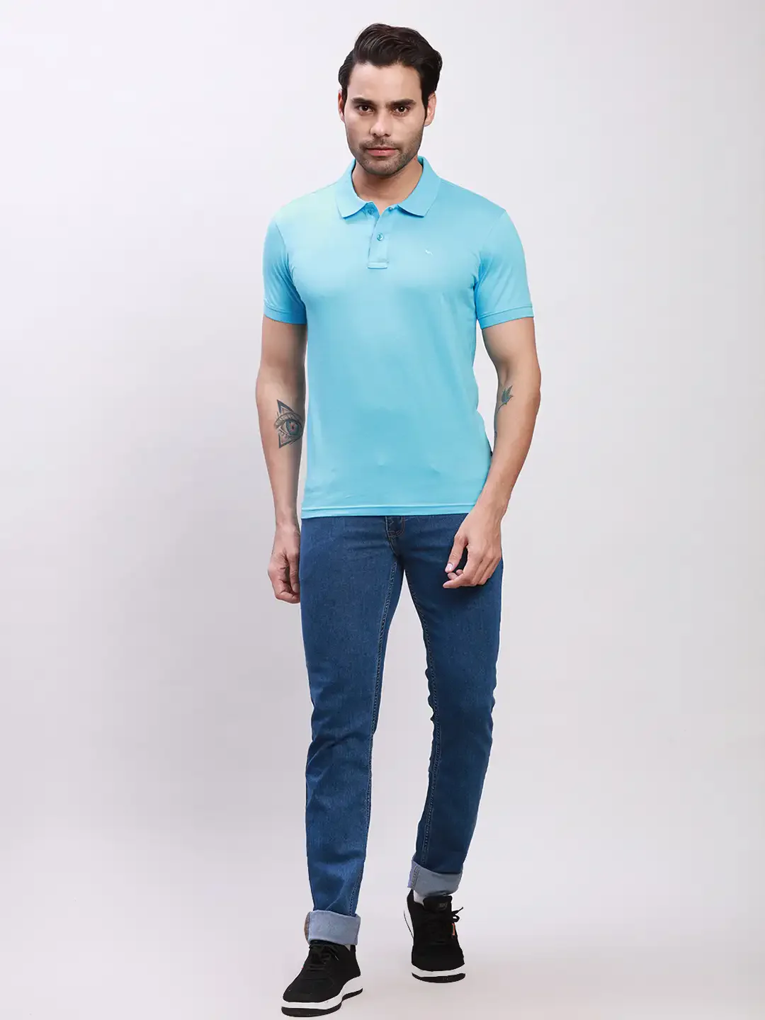 Parx Men Blue Solid Regular Fit Cotton Half Sleeve T-Shirt - Image 5