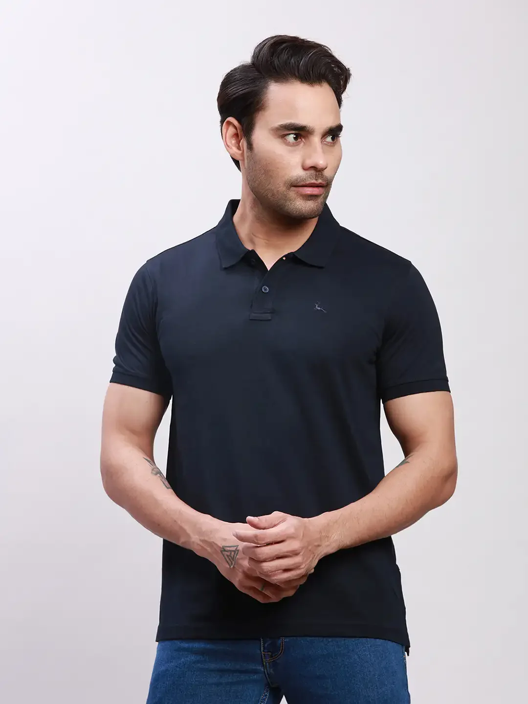Parx Men Blue Solid Regular Fit Cotton Half Sleeve T-Shirt