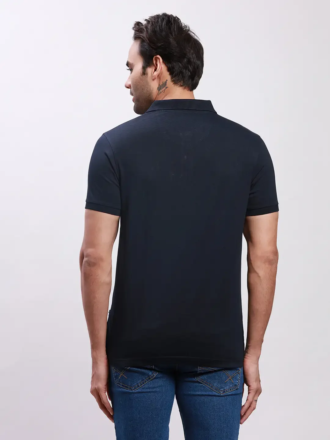 Parx Men Blue Solid Regular Fit Cotton Half Sleeve T-Shirt - Image 4