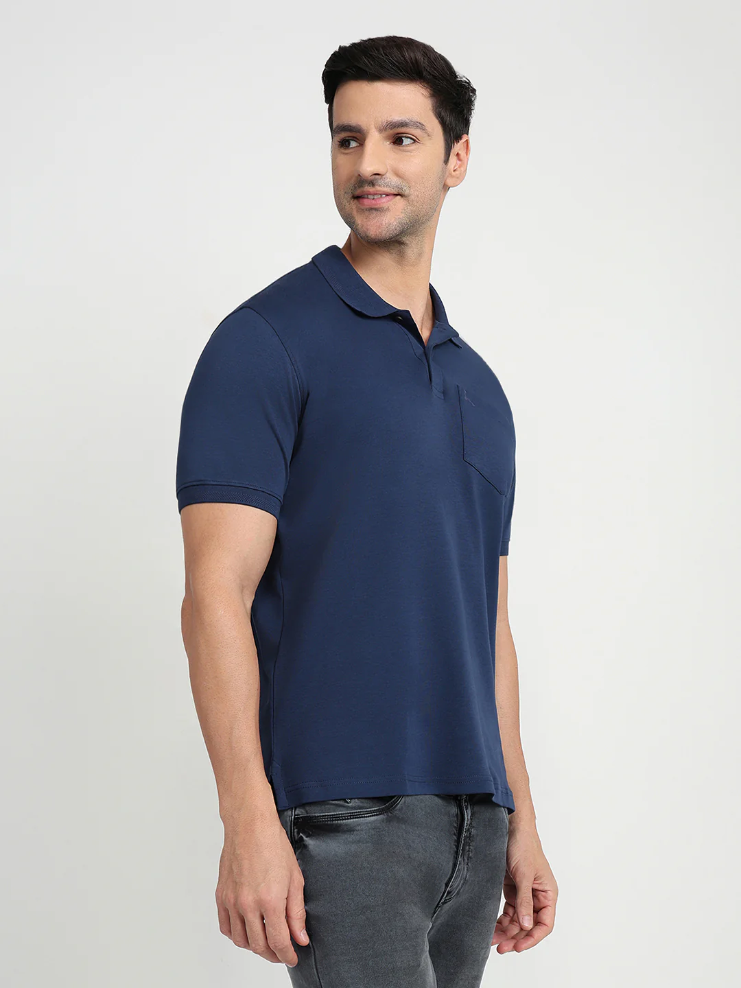 Parx Men Blue Solid Regular Fit Cotton Half Sleeve T-Shirt - Image 3
