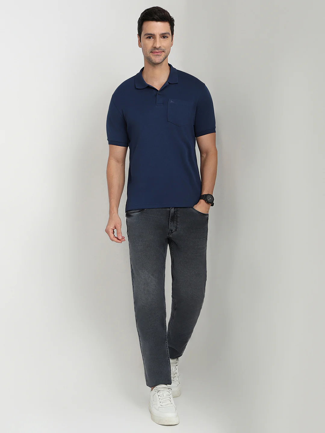 Parx Men Blue Solid Regular Fit Cotton Half Sleeve T-Shirt - Image 5