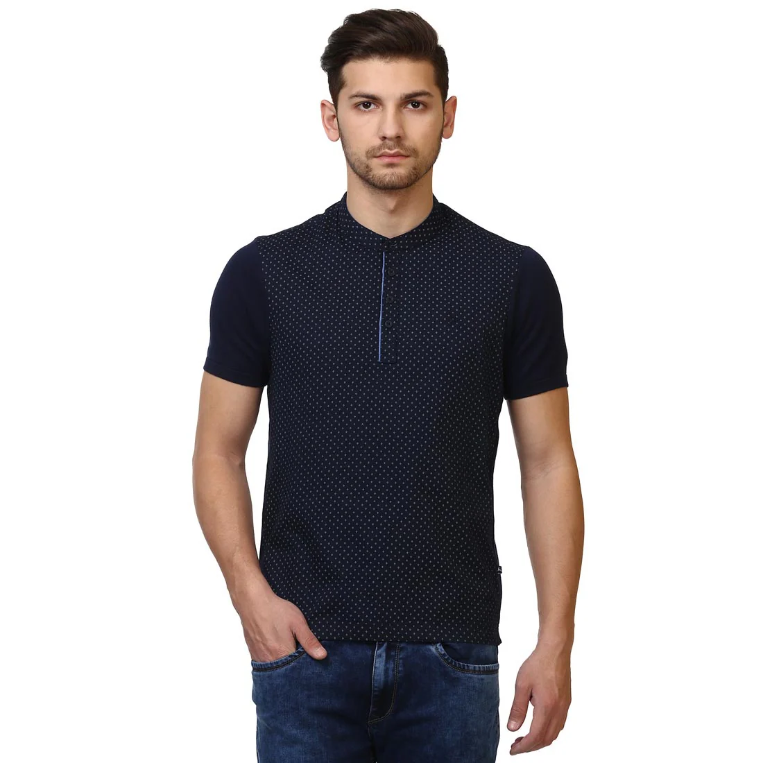 parx Men Blue Solid Regular Fit Cotton T-Shirt