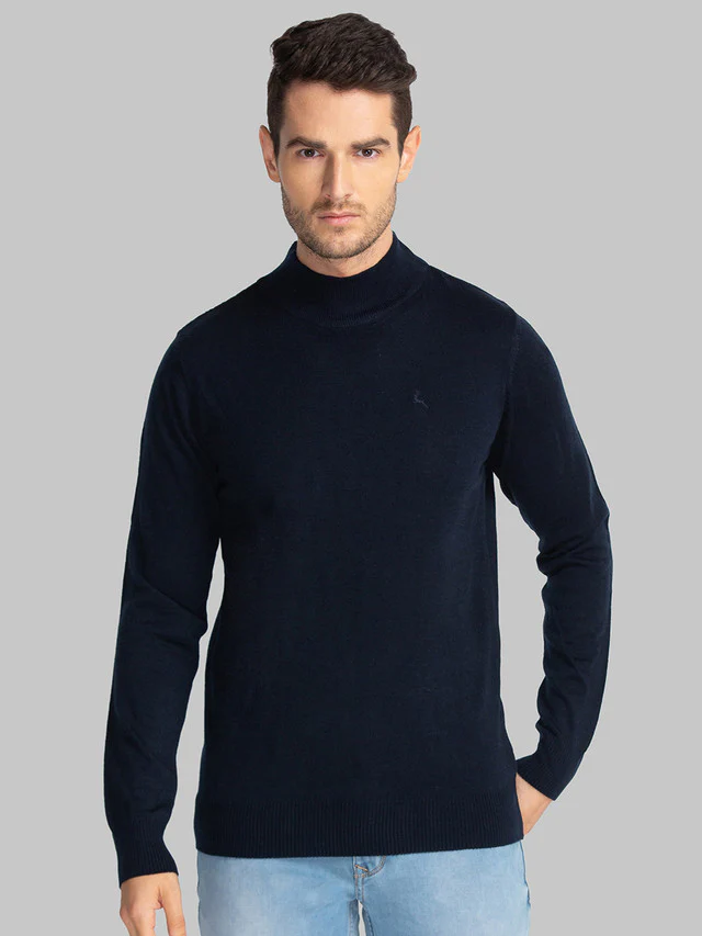 Parx Men Blue Solid Regular Fit Full Sleeve Turtle Neck Sweater