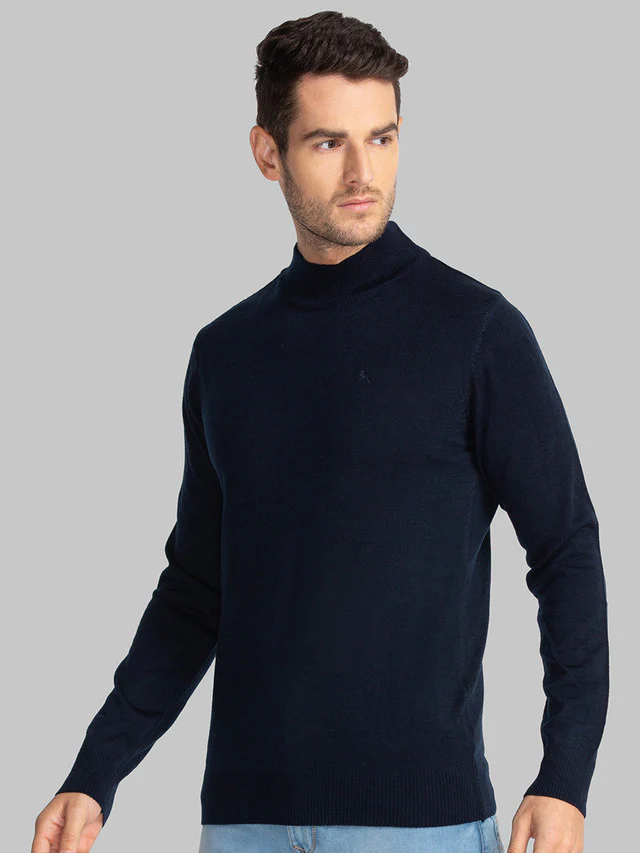 Parx Men Blue Solid Regular Fit Full Sleeve Turtle Neck Sweater - Image 3