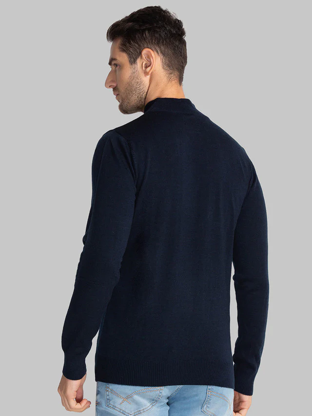 Parx Men Blue Solid Regular Fit Full Sleeve Turtle Neck Sweater - Image 4