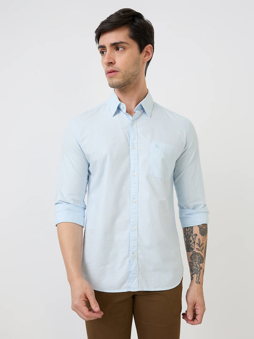 Parx Men Blue Solid Slim Fit Cotton Casual Shirt - Image 3