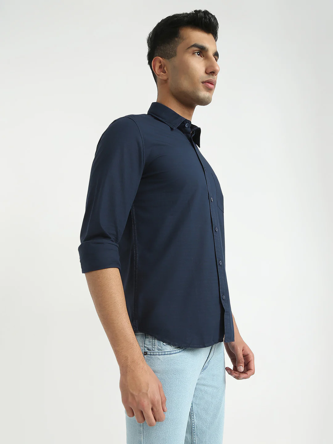Parx Men Blue Solid Slim Fit Cotton Casual Shirt - Image 2