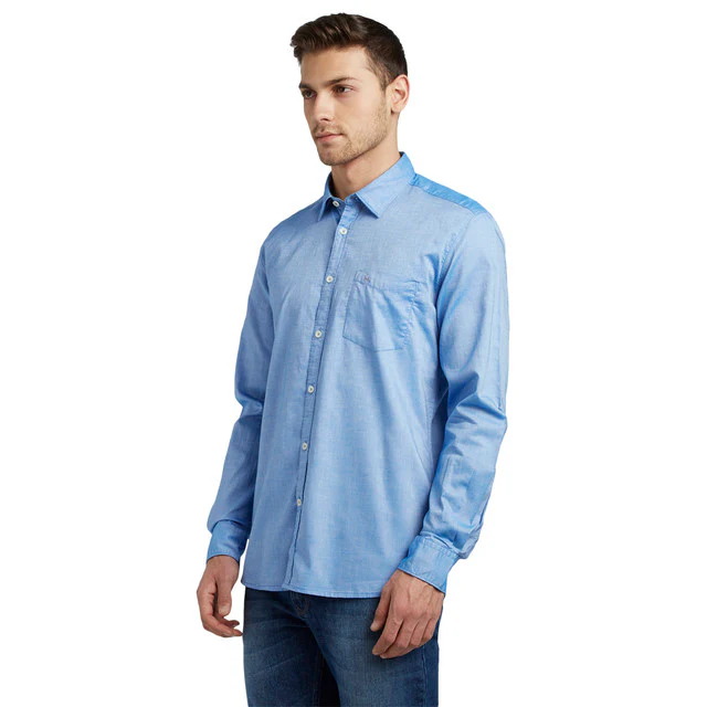 Parx Men Blue Solid Slim Fit Cotton Shirt - Image 3