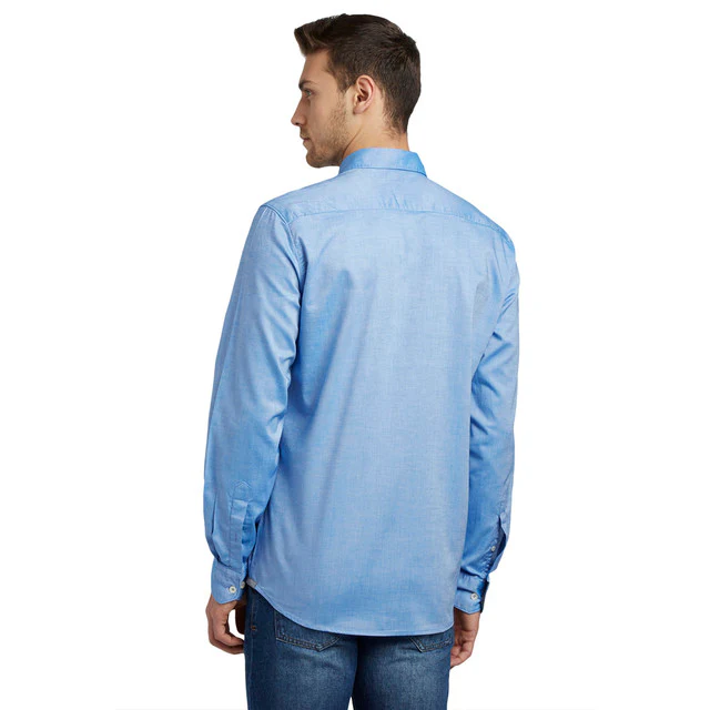 Parx Men Blue Solid Slim Fit Cotton Shirt - Image 4