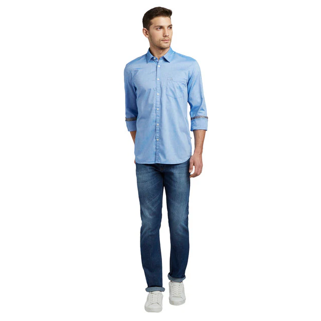 Parx Men Blue Solid Slim Fit Cotton Shirt - Image 5