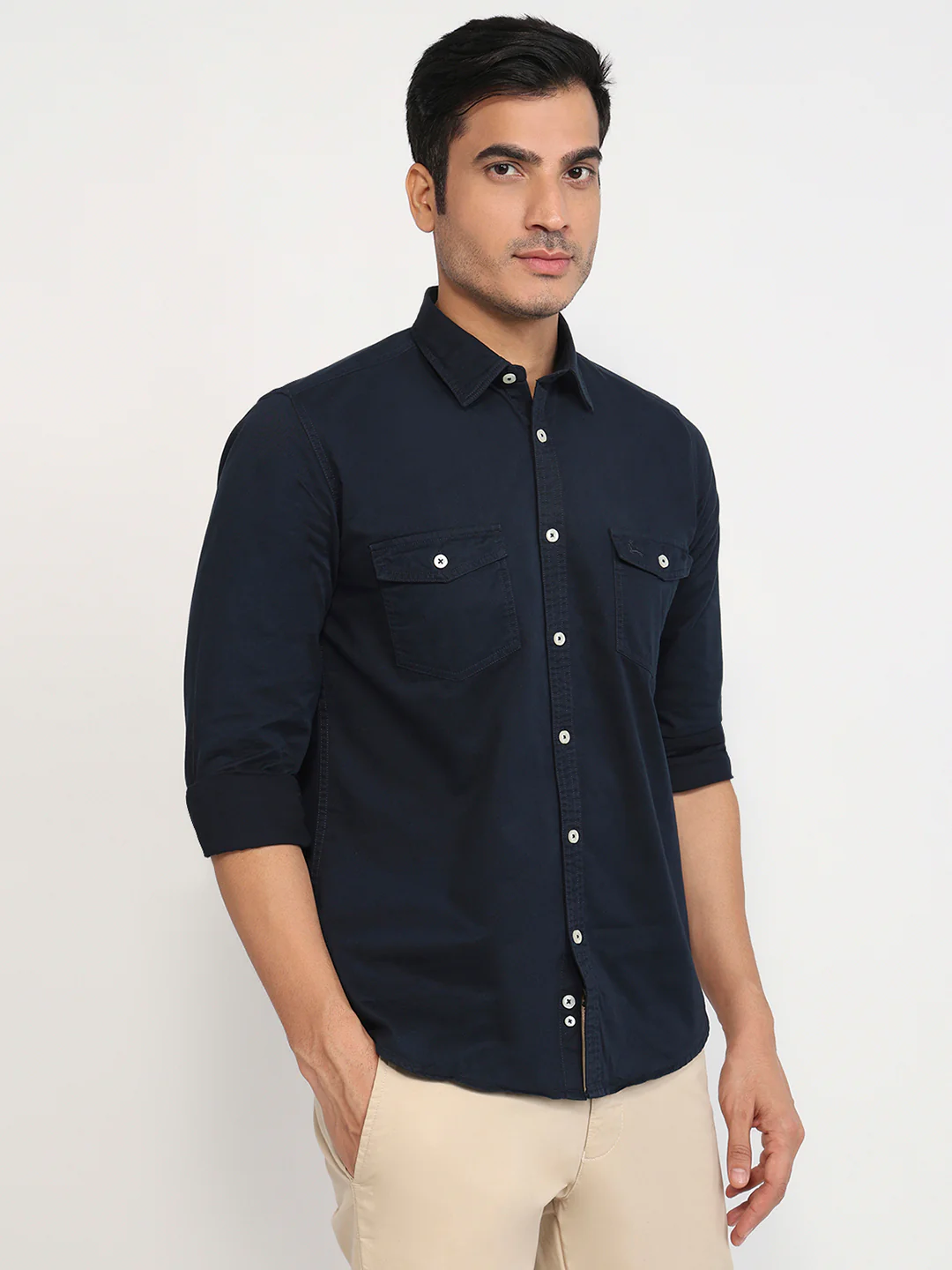 Parx Men Blue Solid Slim Fit Cotton Shirt - Image 3