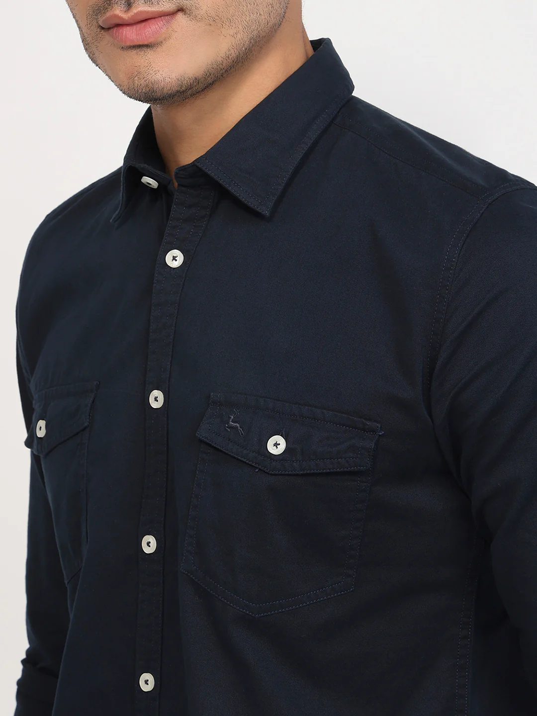Parx Men Blue Solid Slim Fit Cotton Shirt - Image 6