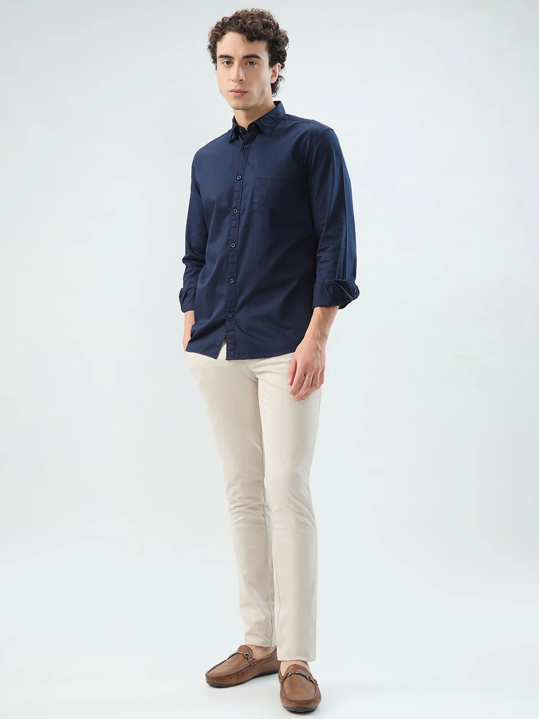 Parx Men Blue Solid Slim Fit Cotton Shirt - Image 5
