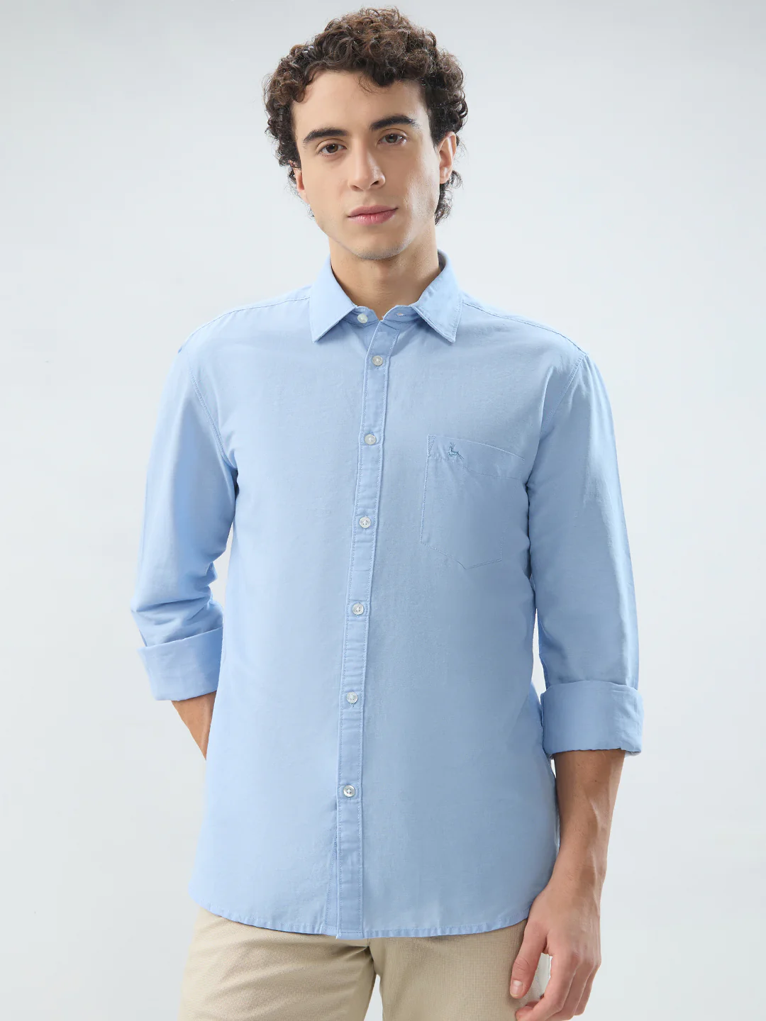 Parx Men Blue Solid Slim Fit Cotton Shirt