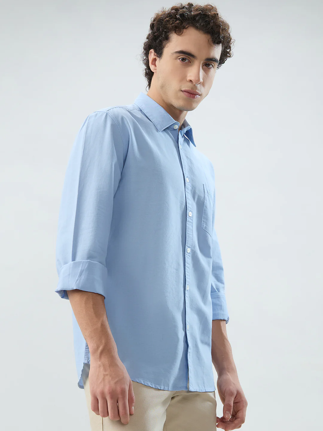 Parx Men Blue Solid Slim Fit Cotton Shirt - Image 2