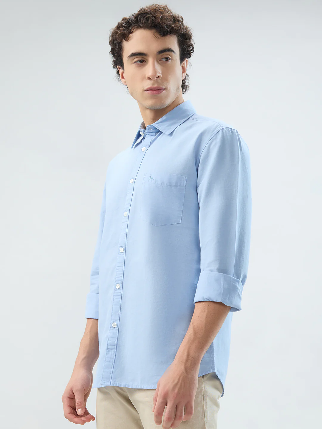 Parx Men Blue Solid Slim Fit Cotton Shirt - Image 3