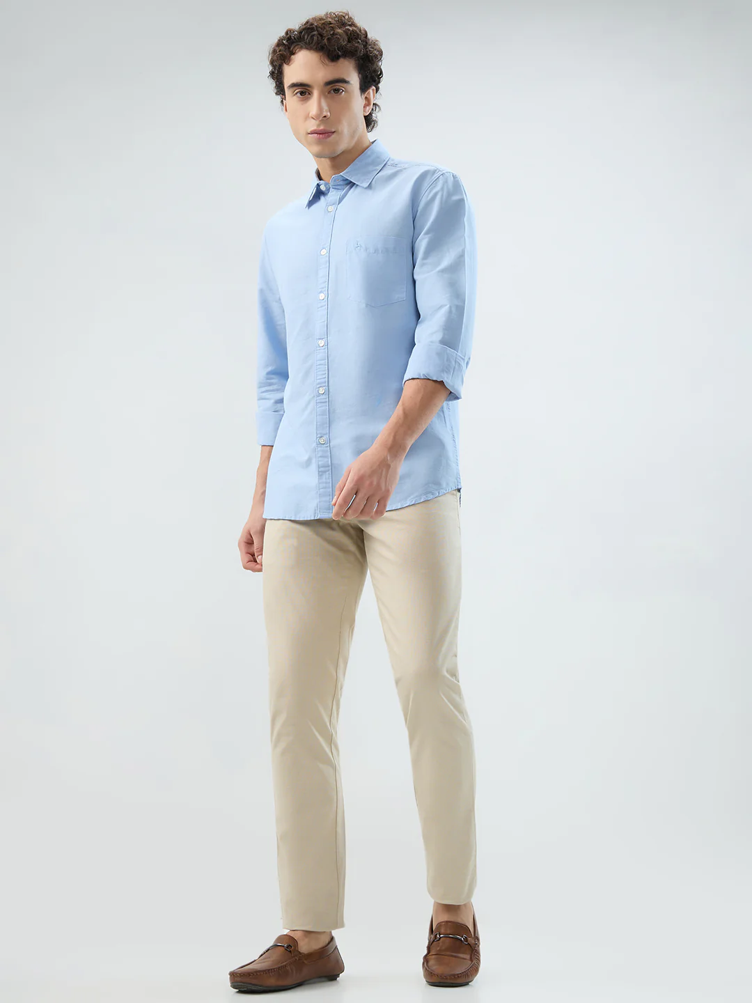 Parx Men Blue Solid Slim Fit Cotton Shirt - Image 5