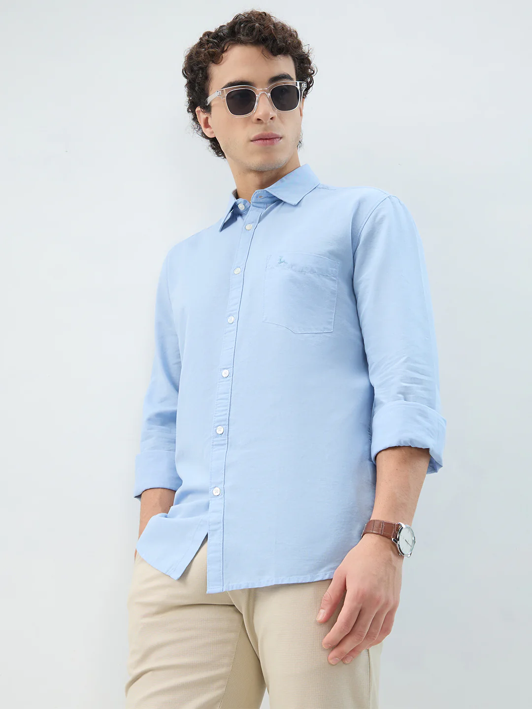 Parx Men Blue Solid Slim Fit Cotton Shirt - Image 7