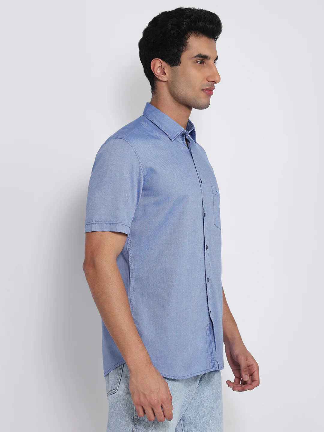 Parx Men Blue Solid Slim Fit Cotton Shirt - Image 3