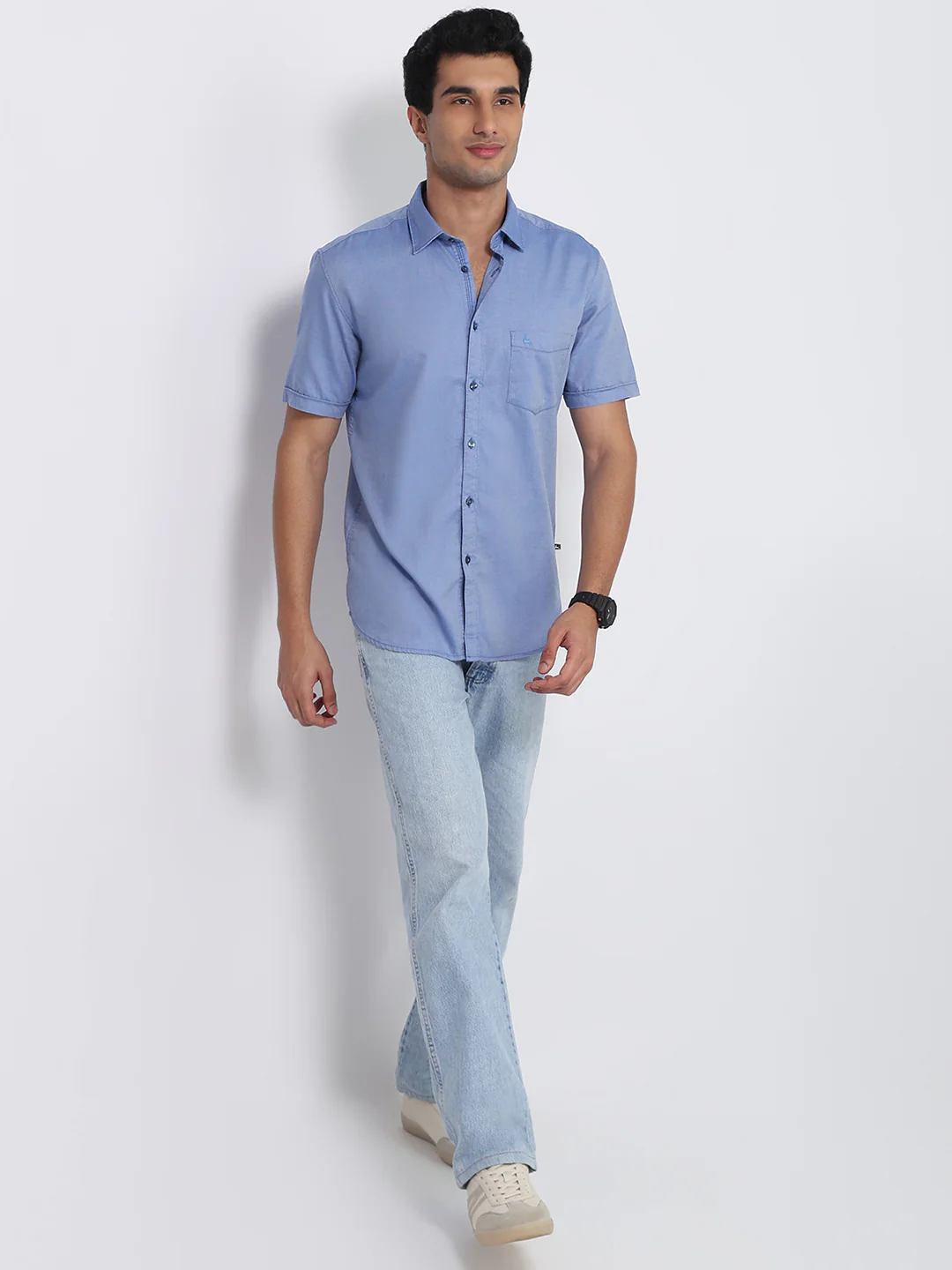 Parx Men Blue Solid Slim Fit Cotton Shirt - Image 5
