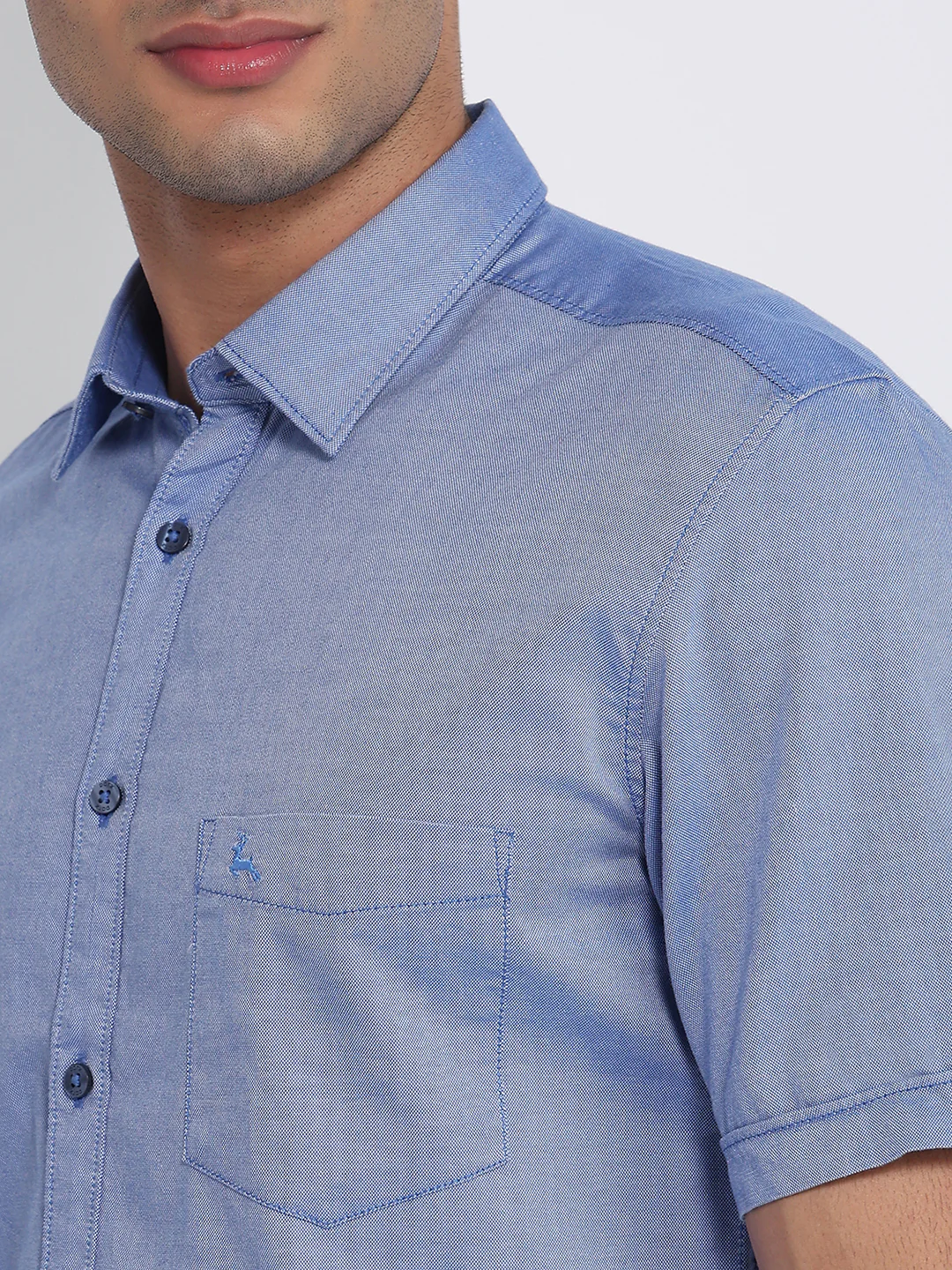 Parx Men Blue Solid Slim Fit Cotton Shirt - Image 6