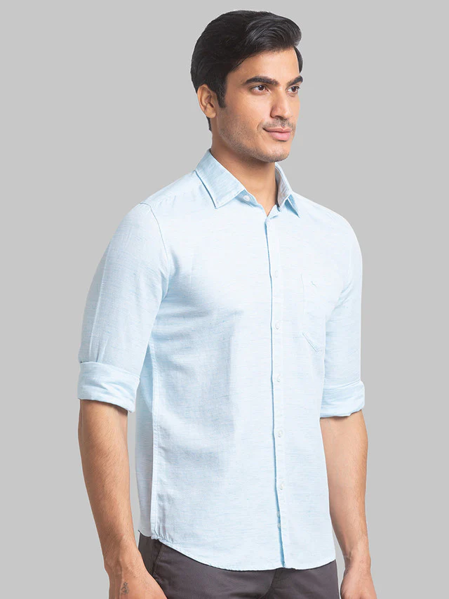 Parx Men Blue Solid Slim Fit Full Sleeve Semi Cut Away Collar Shirt - Image 2