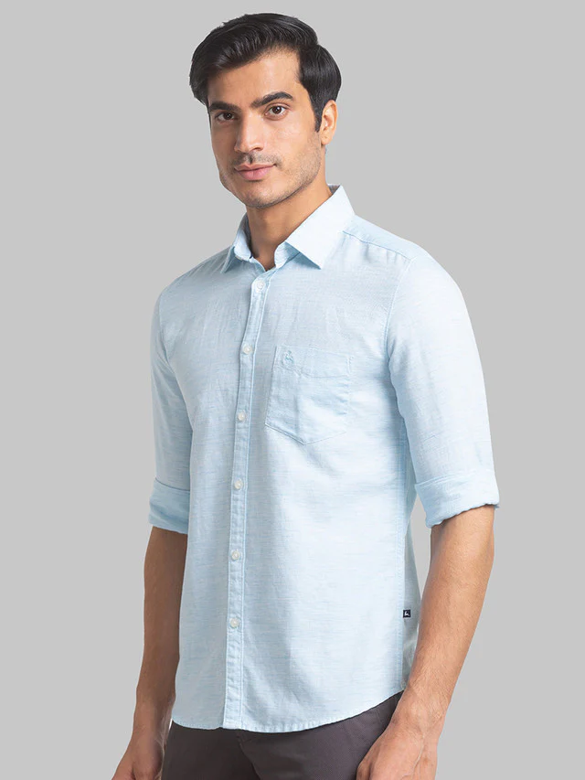Parx Men Blue Solid Slim Fit Full Sleeve Semi Cut Away Collar Shirt - Image 3