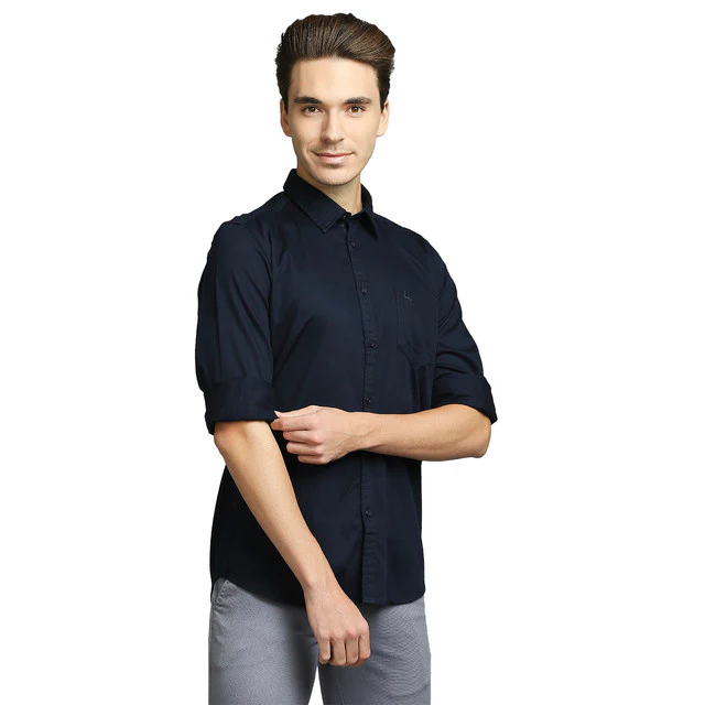 Parx Men Blue Solid Slim Fit Full Sleeve Semi Cut Away Collar Shirt - Image 2