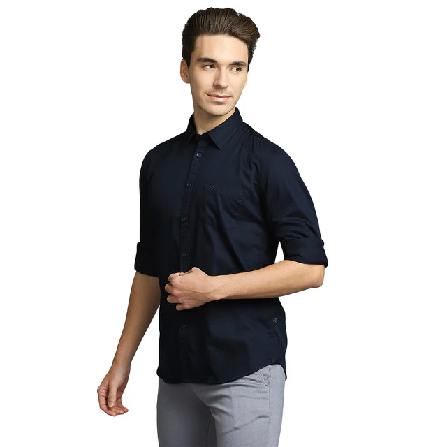 Parx Men Blue Solid Slim Fit Full Sleeve Semi Cut Away Collar Shirt - Image 3