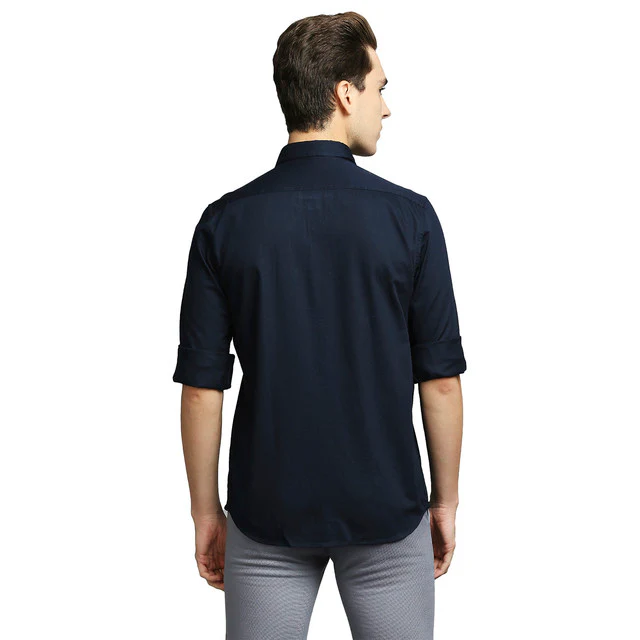 Parx Men Blue Solid Slim Fit Full Sleeve Semi Cut Away Collar Shirt - Image 4