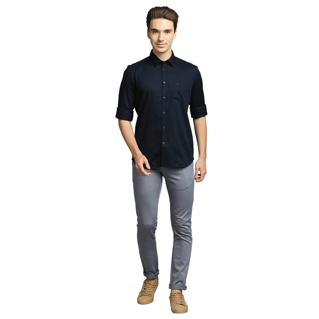 Parx Men Blue Solid Slim Fit Full Sleeve Semi Cut Away Collar Shirt - Image 5