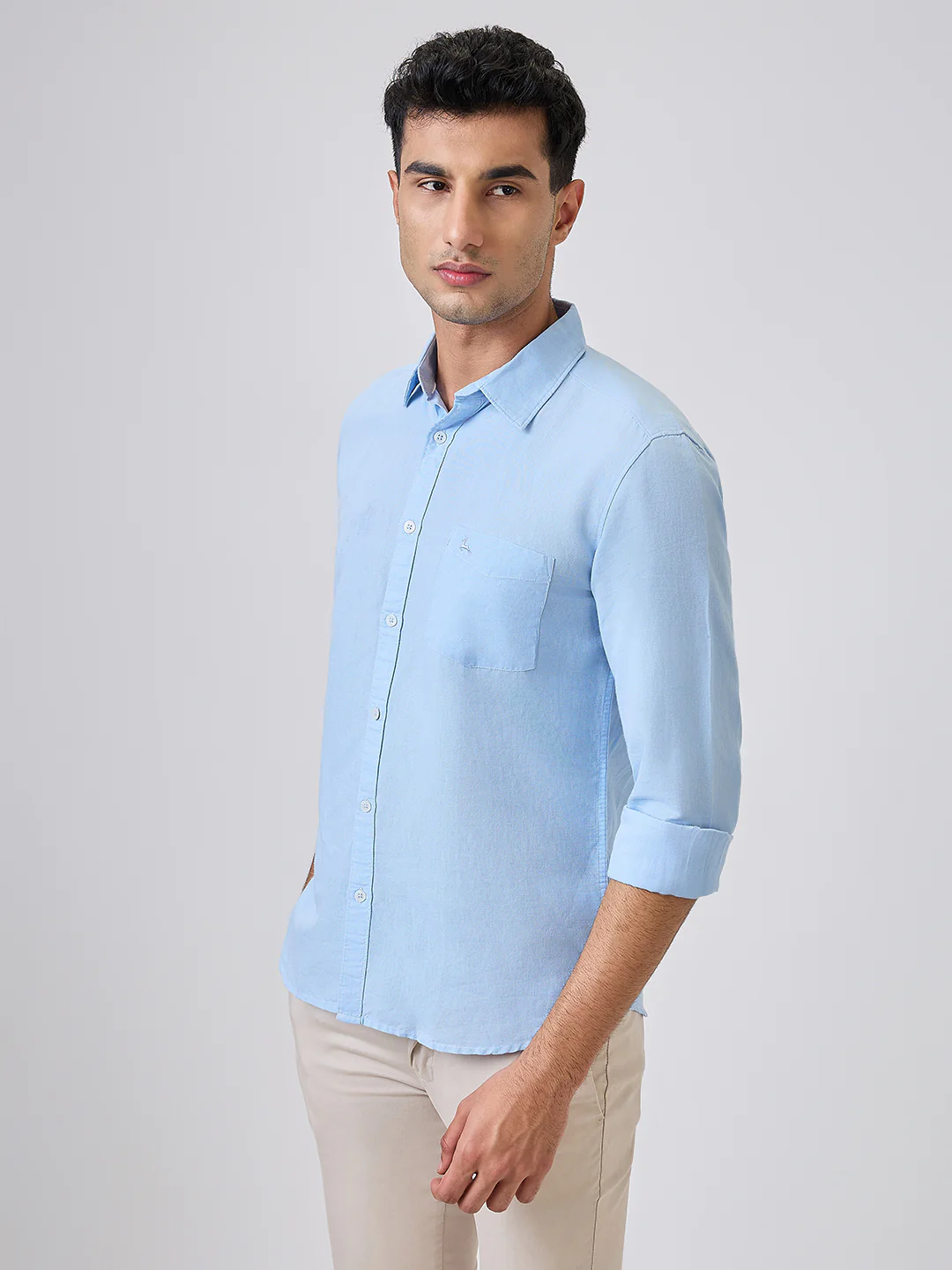 Parx Men Blue Solid Slim Fit Linen Blend Shirt - Image 2