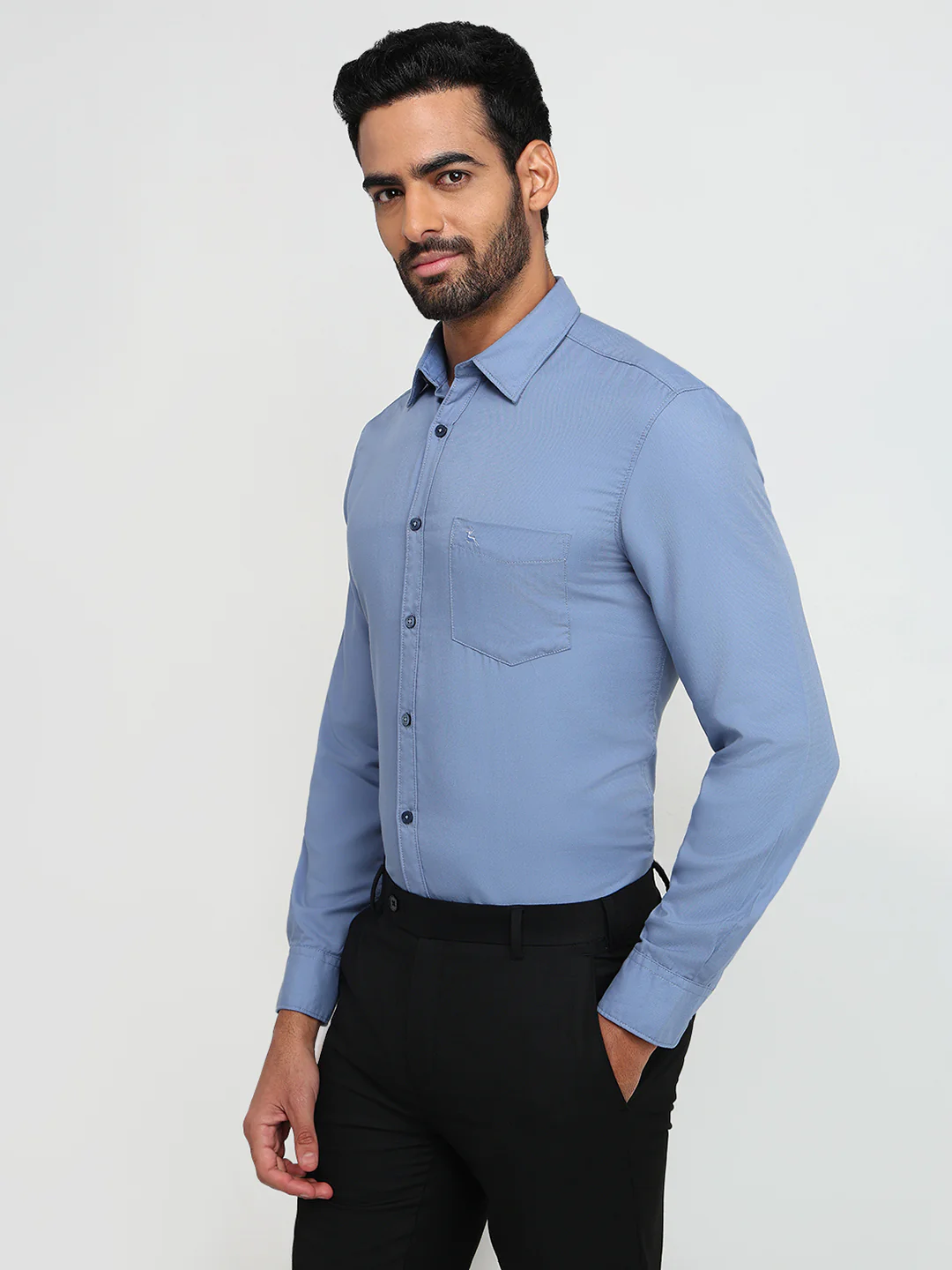Parx Men Blue Solid Slim Fit Viscose Blend Casual Shirt - Image 2