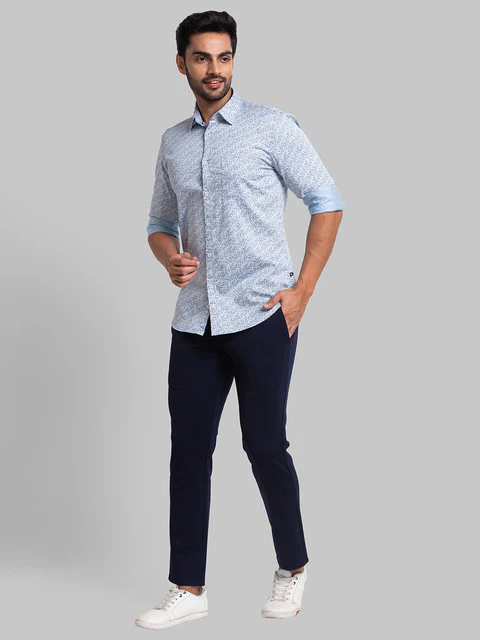 Parx Men Blue Solid Super Slim Fit Terylene Blend Trouser - Image 5
