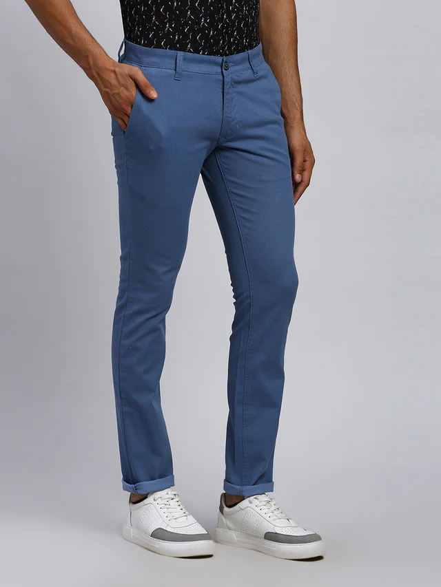 Parx Men Blue Solid Super Slim Fit Trouser - Image 2