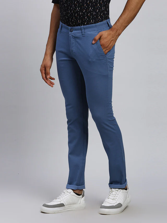 Parx Men Blue Solid Super Slim Fit Trouser - Image 3