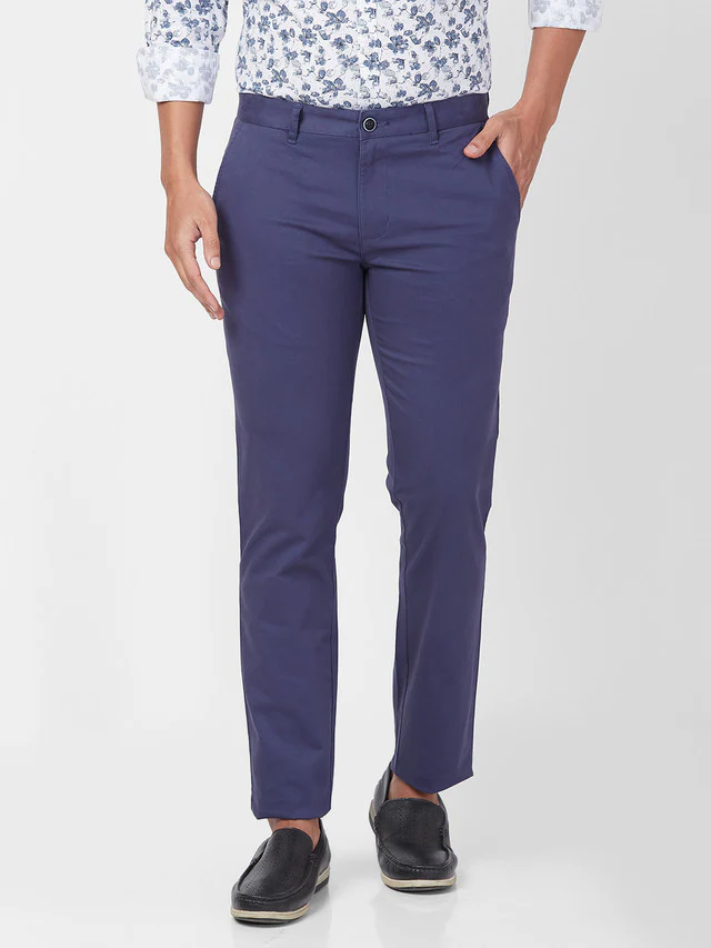 Parx Men Blue Solid Tapered Fit Trouser