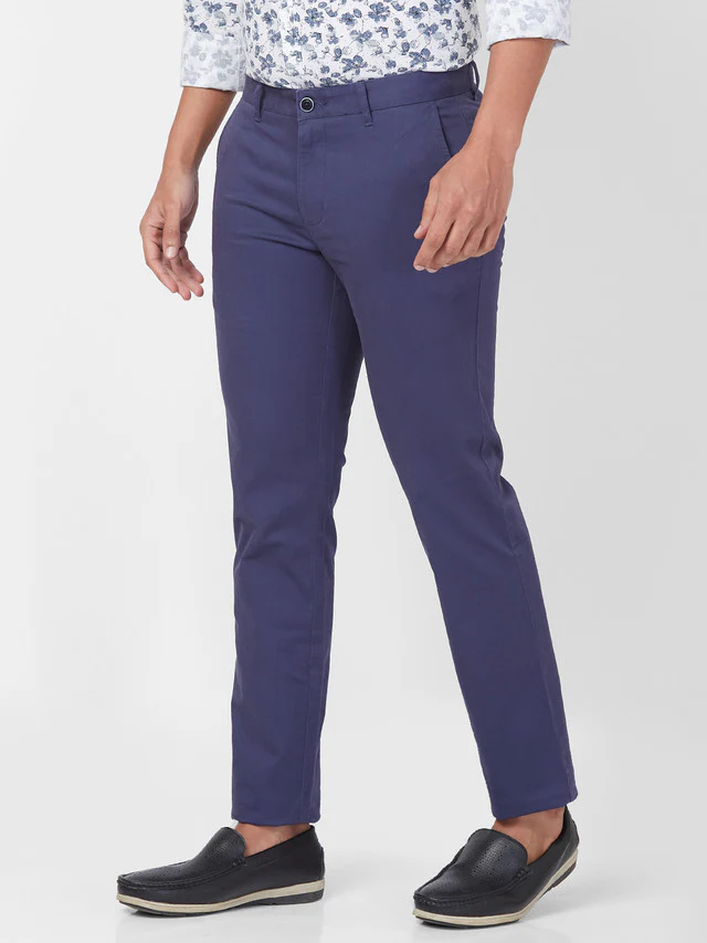 Parx Men Blue Solid Tapered Fit Trouser - Image 2
