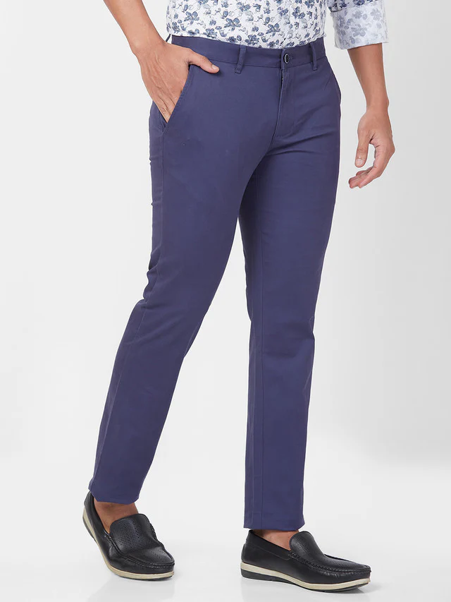Parx Men Blue Solid Tapered Fit Trouser - Image 3