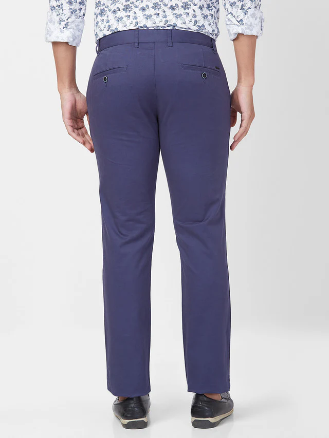Parx Men Blue Solid Tapered Fit Trouser - Image 4