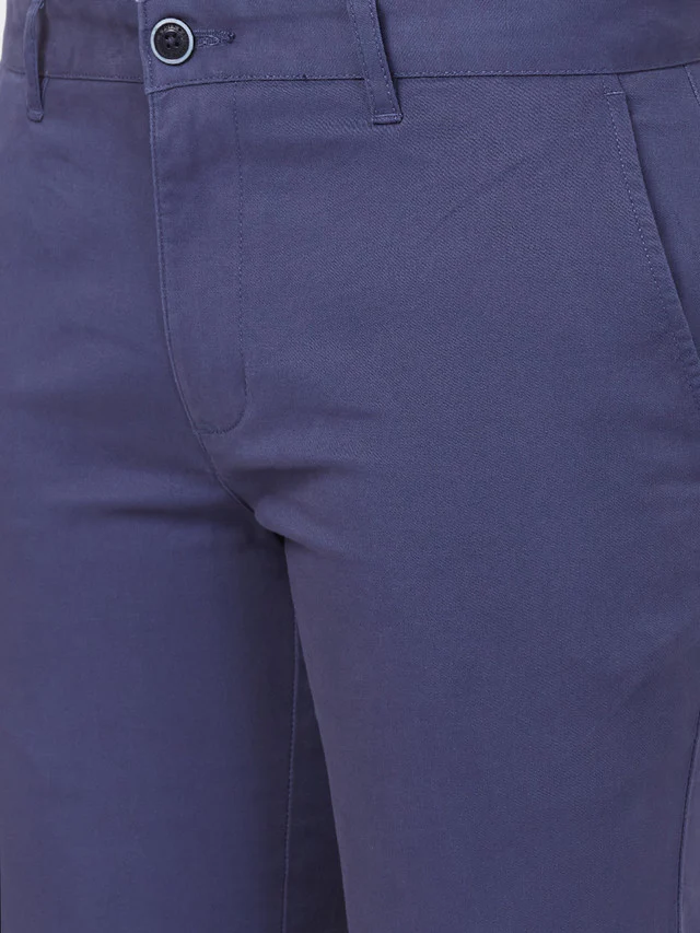 Parx Men Blue Solid Tapered Fit Trouser - Image 6