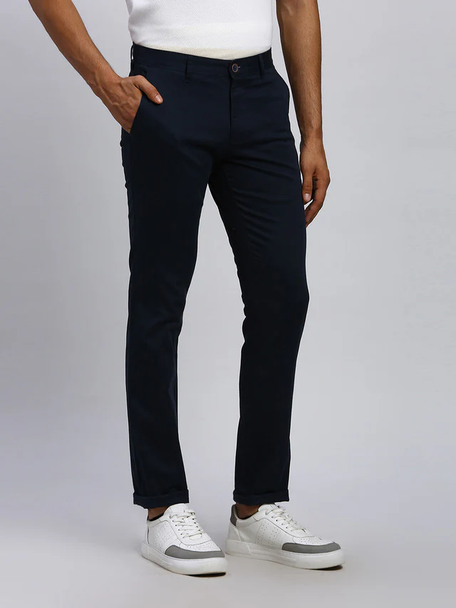 Parx Men Blue Solid Tapered Fit Trouser - Image 2