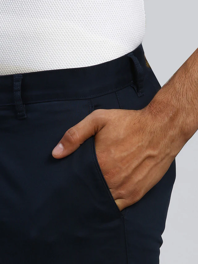 Parx Men Blue Solid Tapered Fit Trouser - Image 6