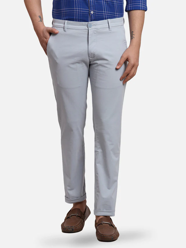 Parx Men Blue Solid Tapered Fit Trouser