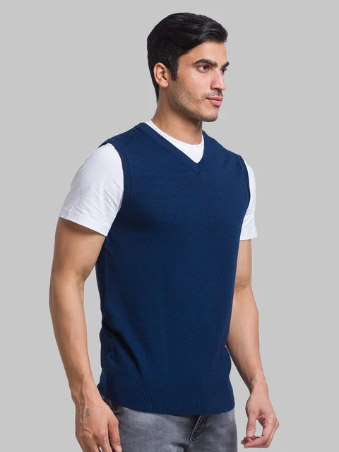 Parx Men Blue Solid Wool Blend Sweater - Image 2
