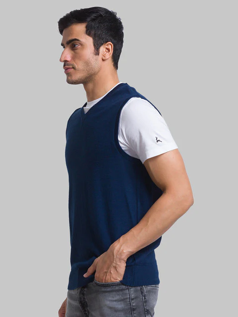 Parx Men Blue Solid Wool Blend Sweater - Image 3