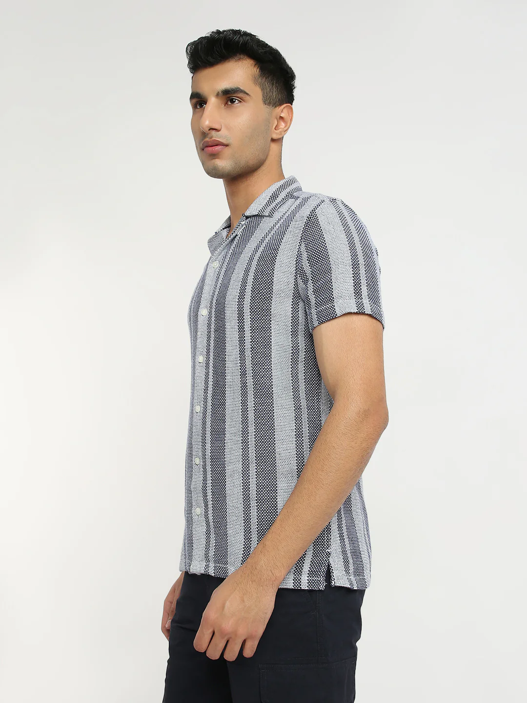 Parx Men Blue Stripe Slim Fit Cotton Casual Shirt - Image 3